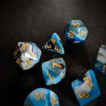 Blend of Black & Blue Acrylic - 7pcs RPG Full Dice Set Scatter